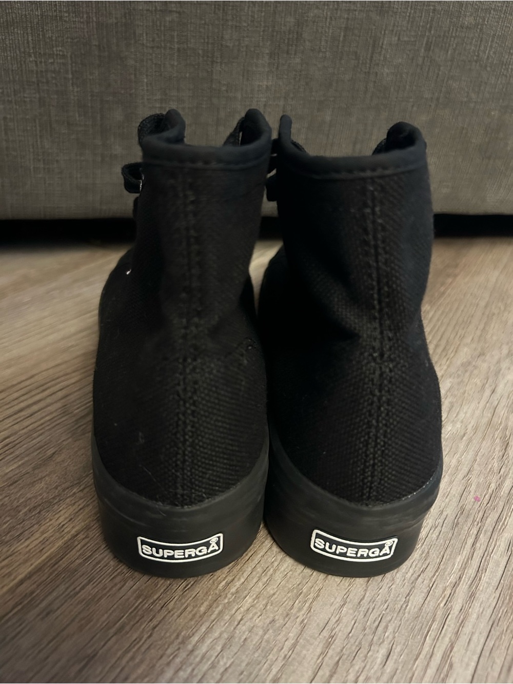 Superga High-Top Black Canvas Platform Sneakers with Black Soles, Women Size 7.5 - Picture 4 of 7